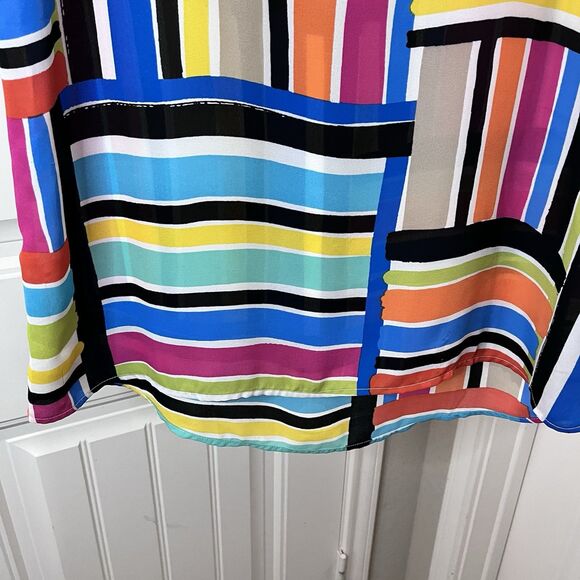 Spense Striped Patchwork Colorblock Lightweight Sheer Tunic Top Retro Funky Sz L - Picture 3 of 9